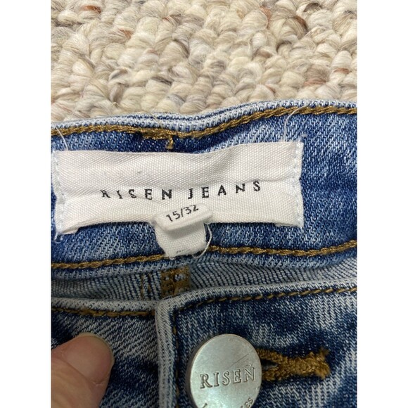 15/32 Risen High-Rise Distressed Crop Straight Leg Raw Fray Hem - Picture 6 of 8